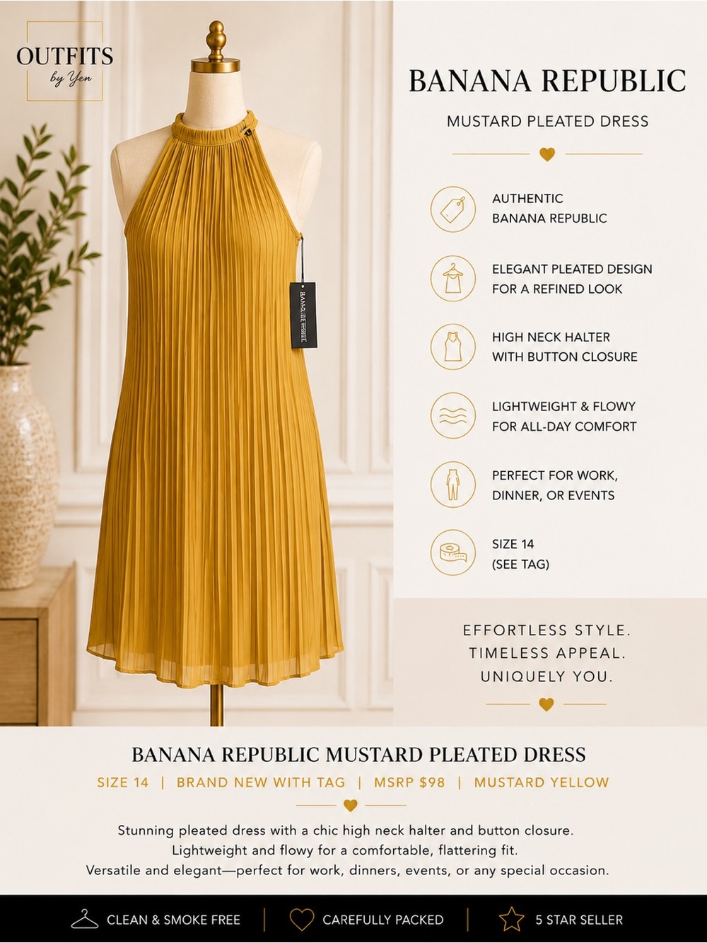 Banana Republic Mustard Pleated Blouse